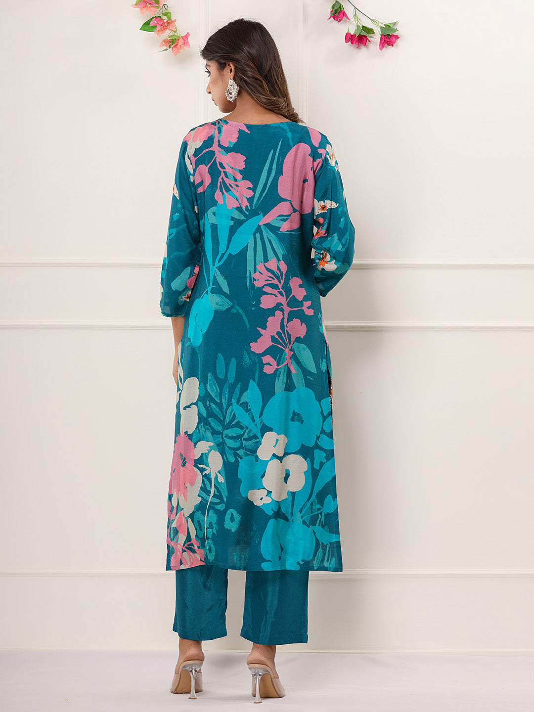 Blue Digital Printed Muslin Straight Suit Set With Dupatta