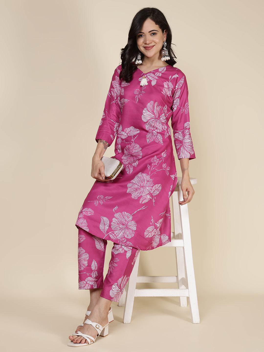 Printed Cotton Blend Kurta With Pants