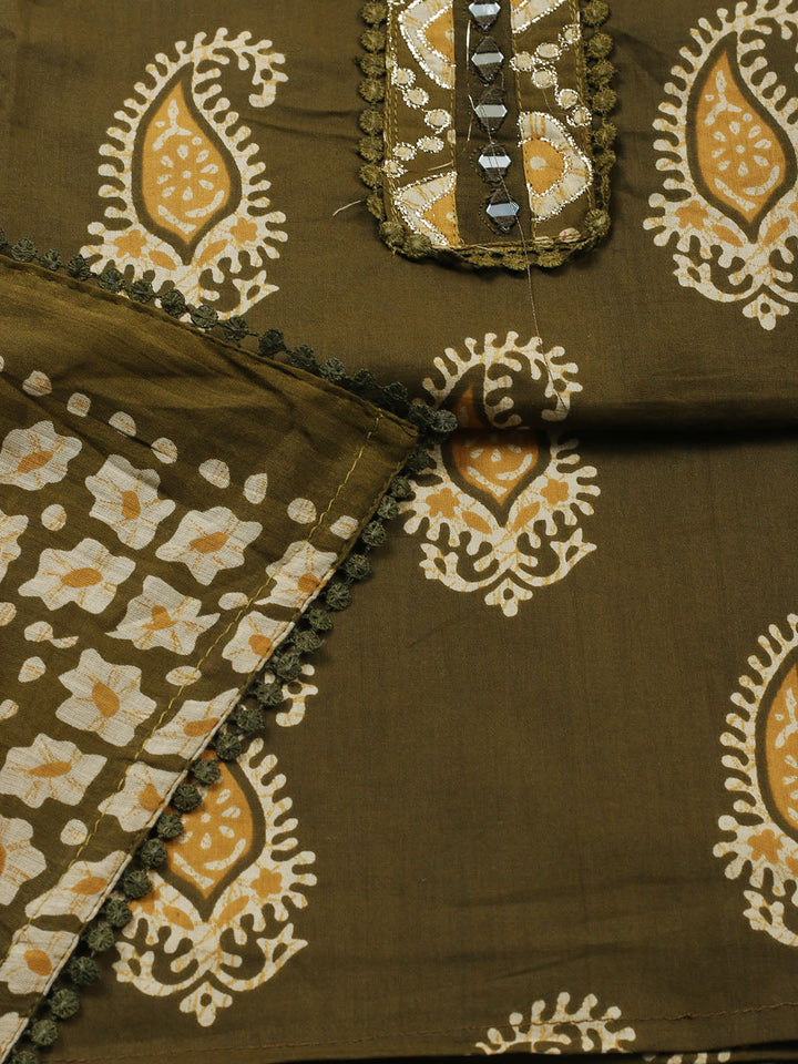 Embroidered Cotton Blend Unstitched Suit With Pant Dupatta