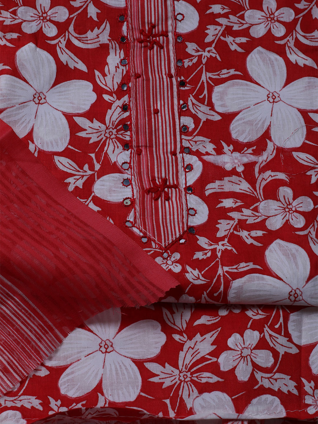 Floral Printed Cotton Blend Unstitched Suit With Dupatta