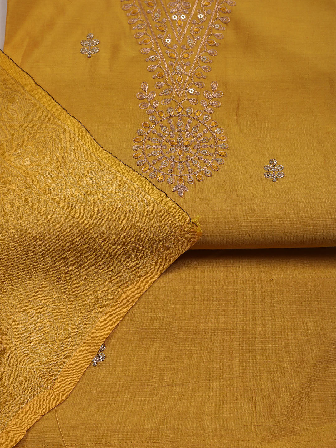 Embroidered Chanderi Unstitched Suit With Dupatta