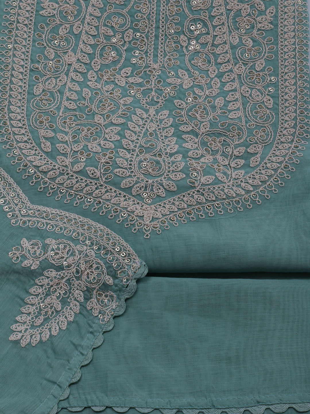 Neck Embroidered Chanderi Unstitched Suit With Dupatta