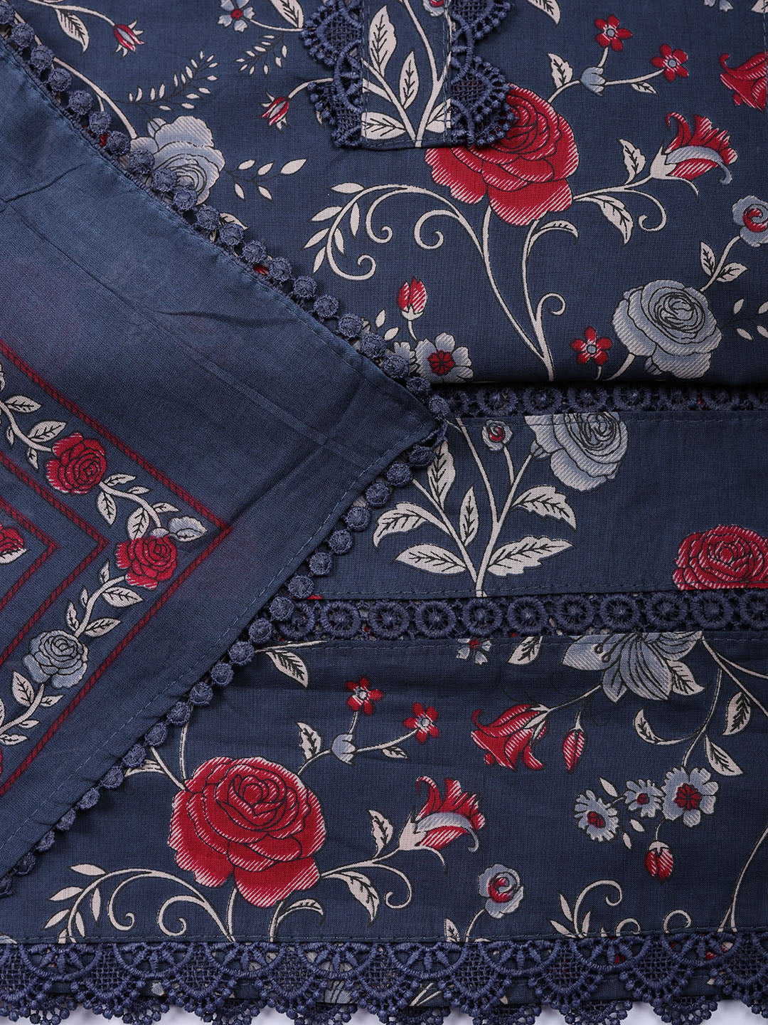 Embroidered Cotton Blend Unstitched Suit With Pant Dupatta