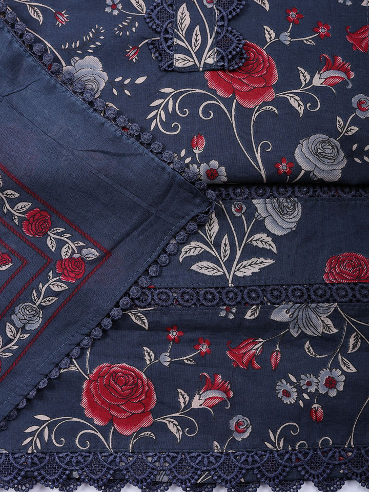 Embroidered Cotton Blend Unstitched Suit With Pant Dupatta