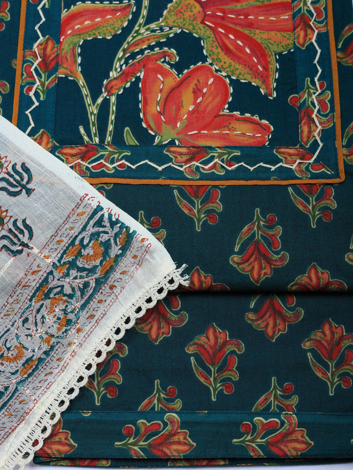 Printed Cotton Blend Unstitched Suit With Pant &amp; Dupatta