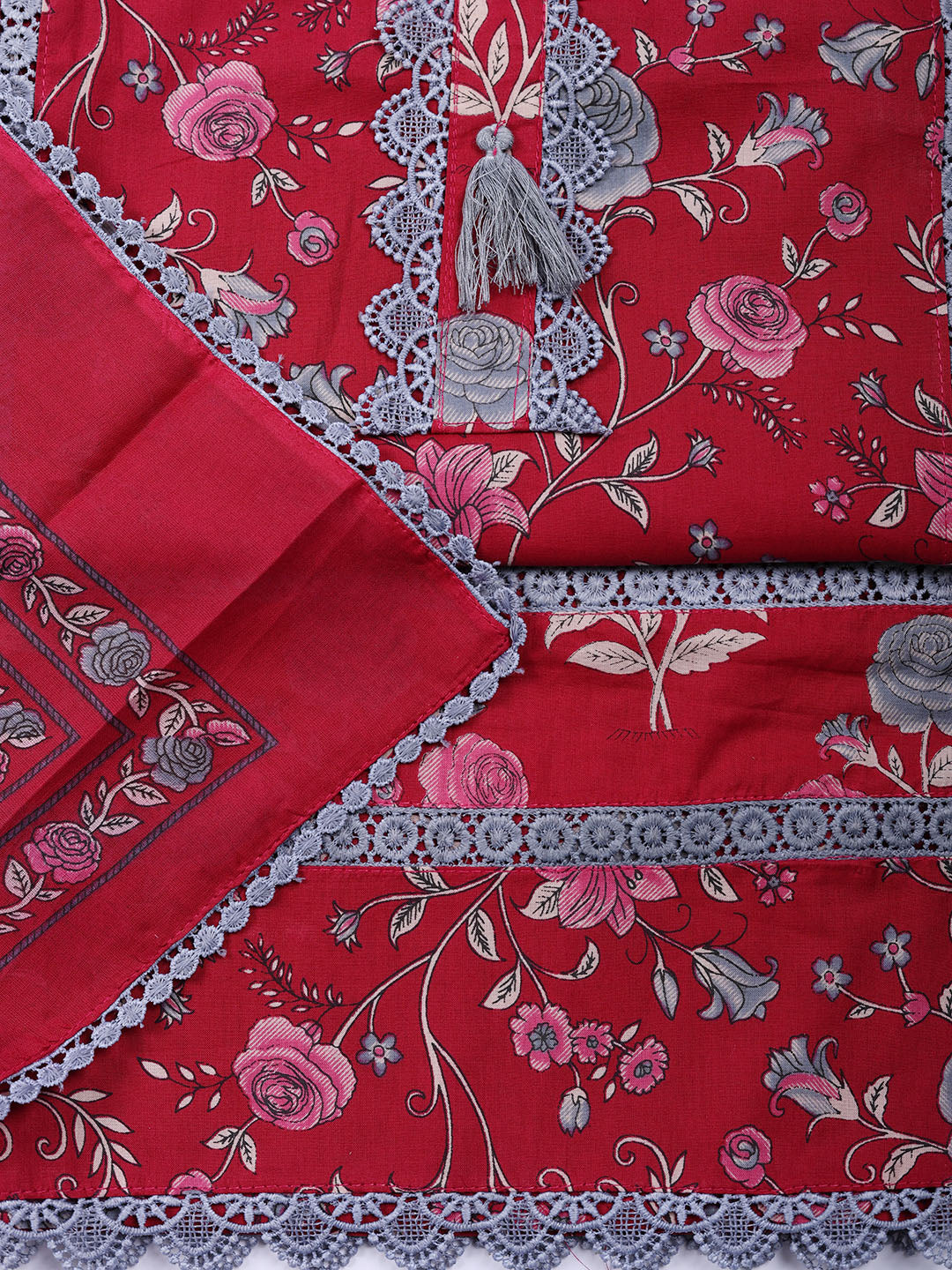 Embroidered Cotton Blend Unstitched Suit With Pant Dupatta