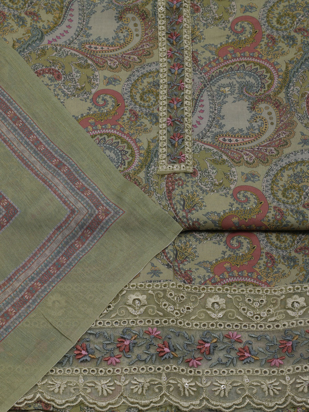 Printed Cotton Blend Unstitched Suit With Dupatta
