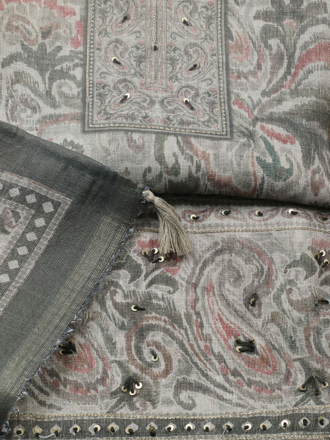 Embroidered Linen Blend Unstitched Suit With Pant &amp; Dupatta