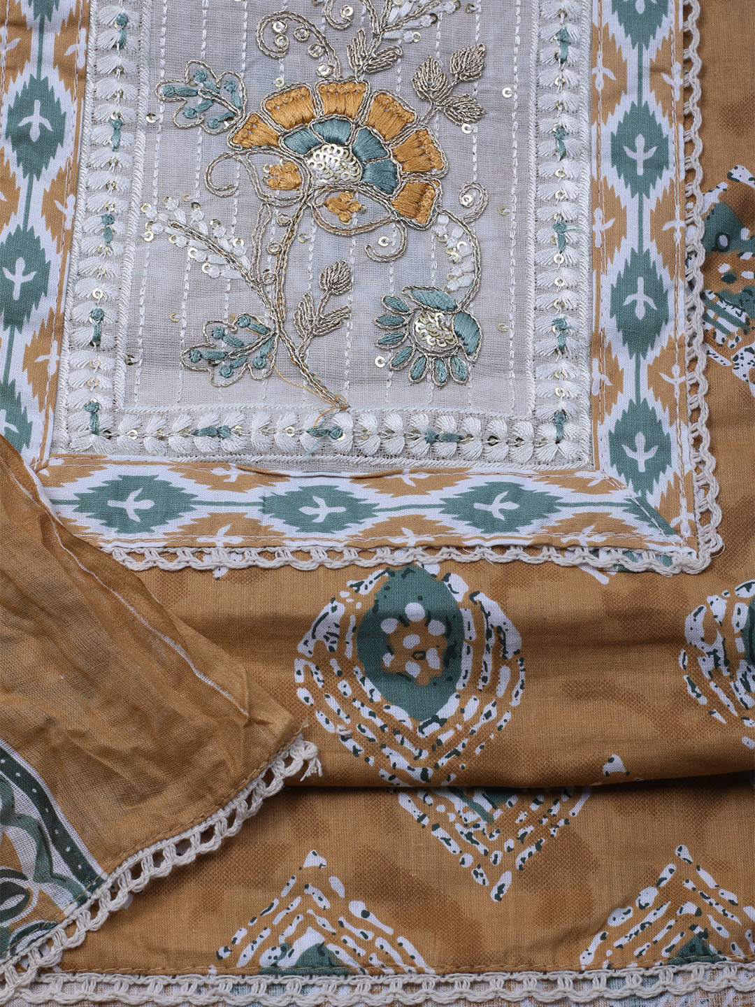 Embroidered Cotton Blend Unstitched Suit With Dupatta