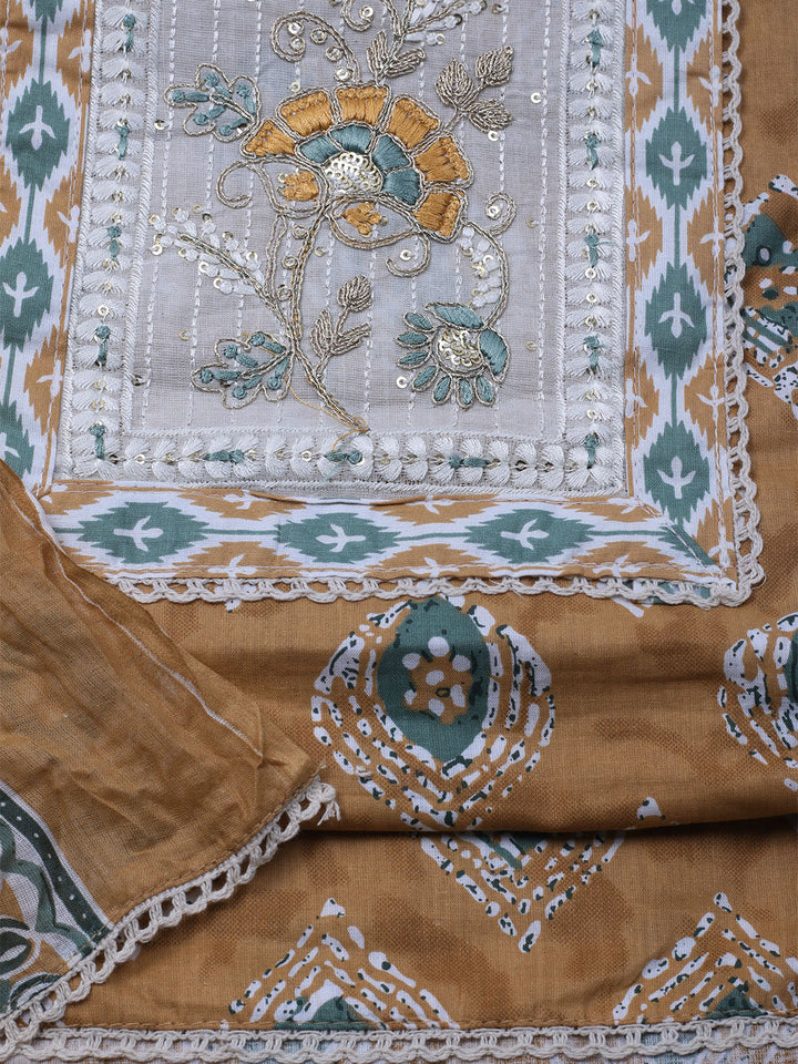 Embroidered Cotton Blend Unstitched Suit With Dupatta