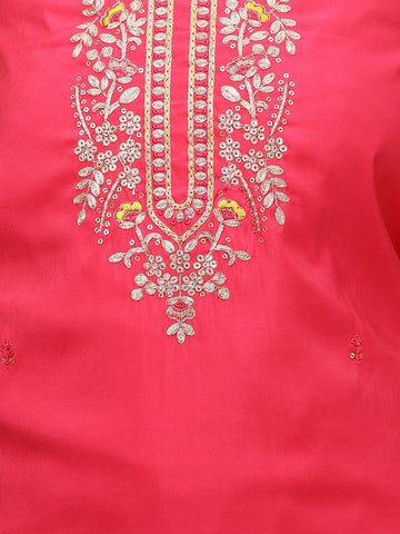 Neck Embroidered Chanderi Unstitched Suit Piece With Dupatta