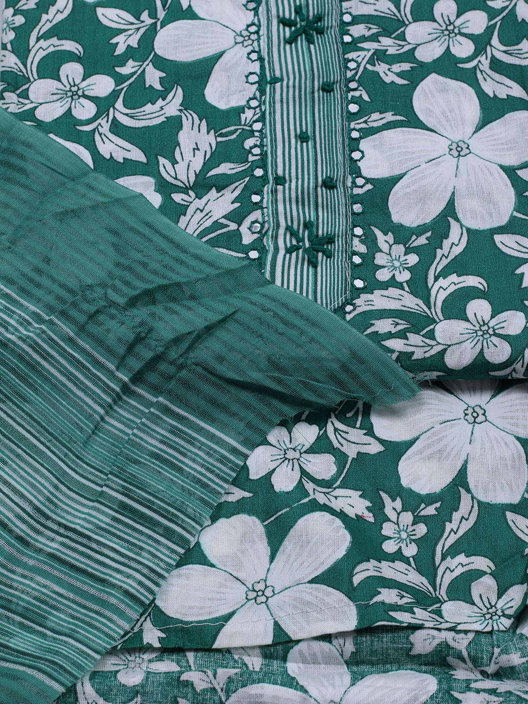 Floral Printed Cotton Blend Unstitched Suit With Dupatta