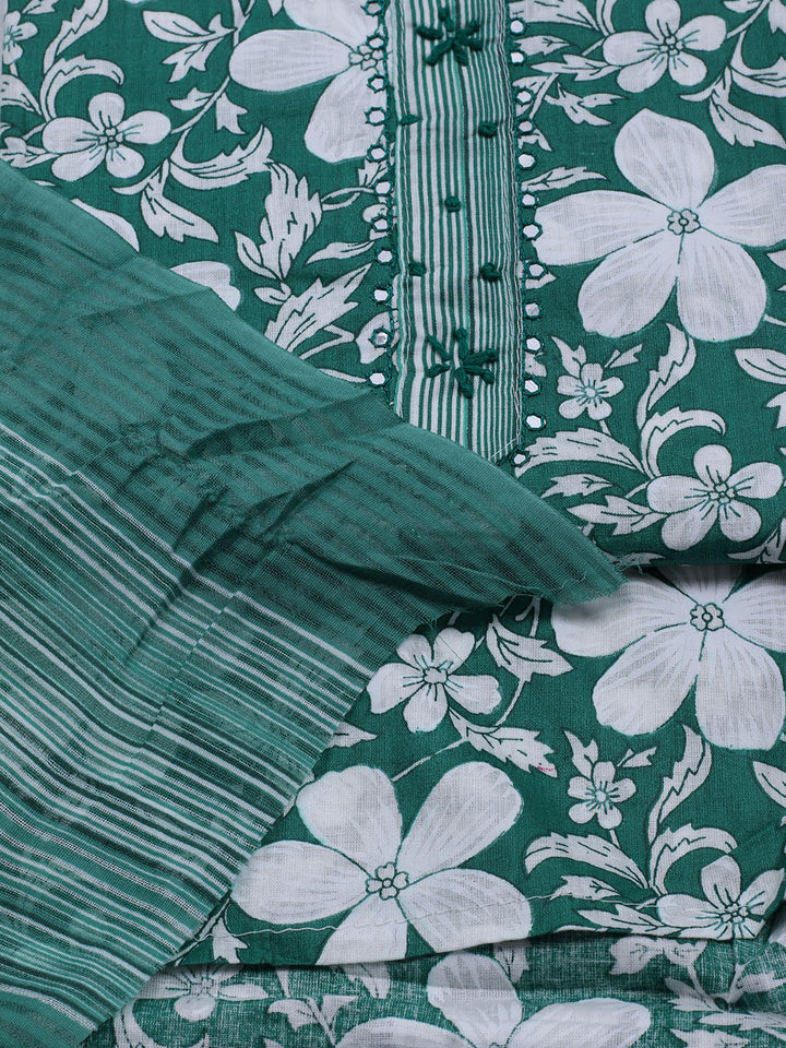 Floral Printed Cotton Blend Unstitched Suit With Dupatta