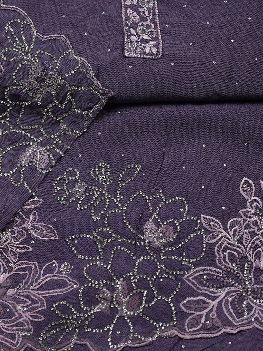 Embellished Art Silk Unstitched Suit With Pant &amp; Dupatta