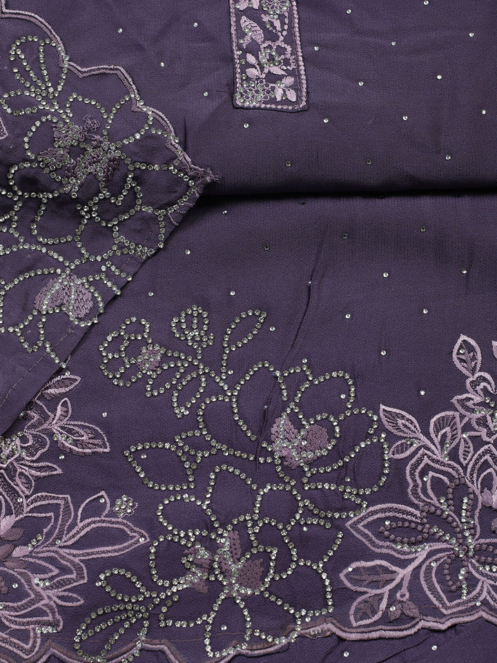 Embellished Art Silk Unstitched Suit With Pant &amp; Dupatta