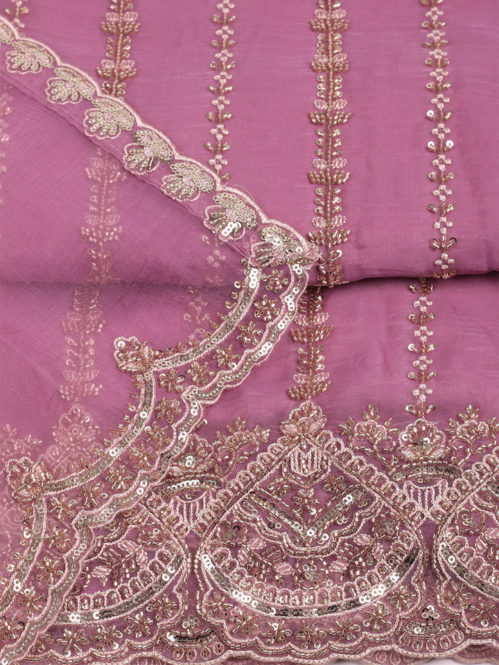 Embelished Organza Unstitched Suit With Dupatta