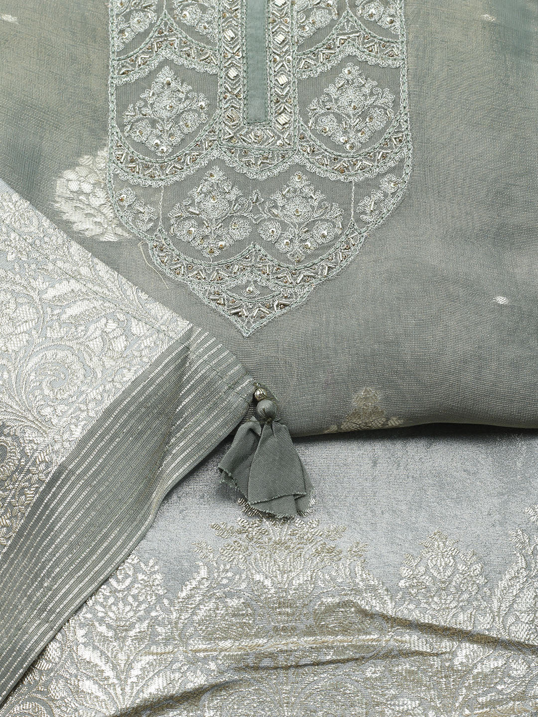 Embroidered Tissue Unstitched Suit With Dupatta