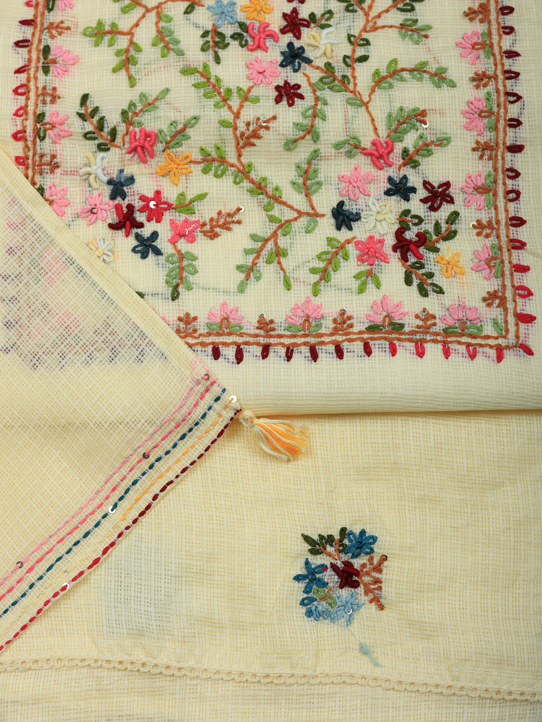Embroidered Cotton Blend Unstitched Suit With Pant &amp; Dupatta