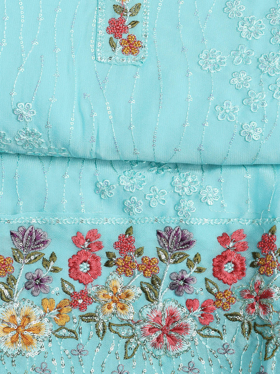 Embroidered Chinon Unstitched Suit With Dupatta