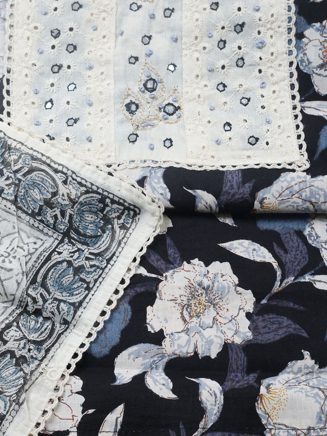 Embroidered Cotton Blend Unstitched Suit With Pant &amp; Dupatta