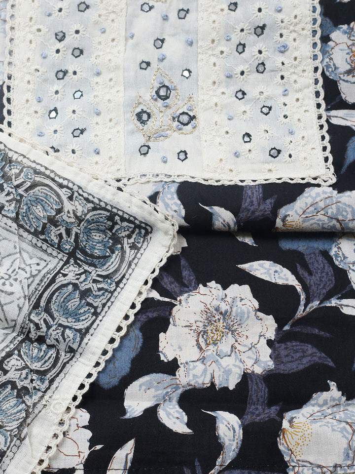 Embroidered Cotton Blend Unstitched Suit With Pant &amp; Dupatta
