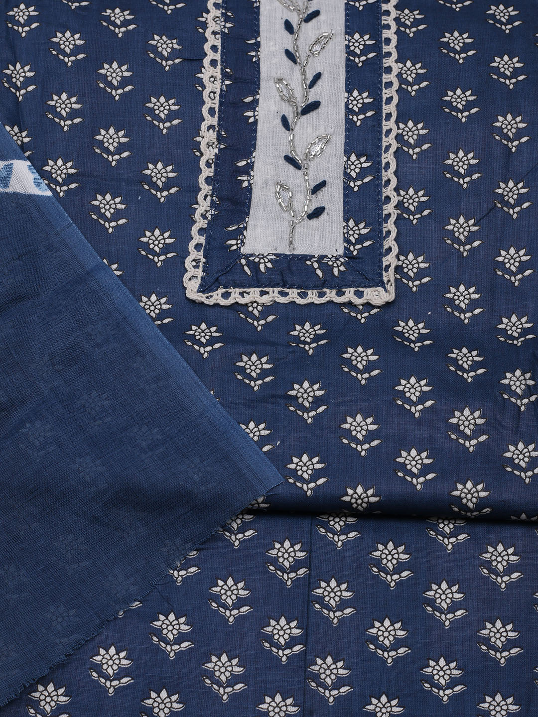 Printed Cotton Blend Unstitched Suit With Dupatta