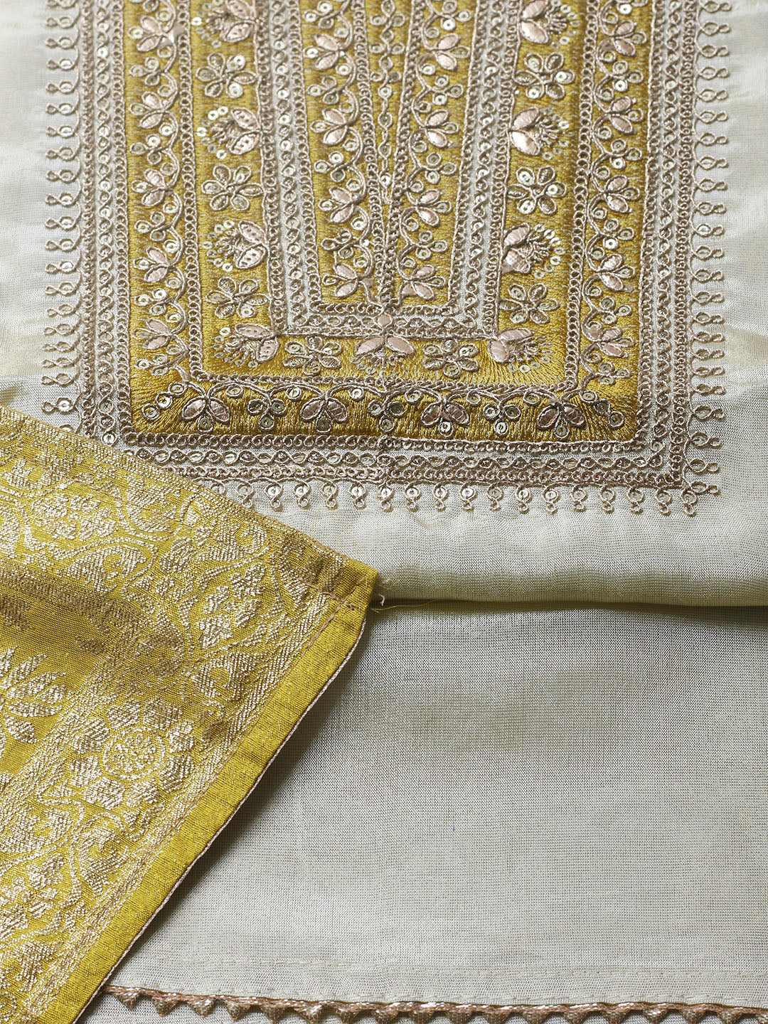 Embroidered Tissue Unstitched Suit With Pant &amp; Dupatta