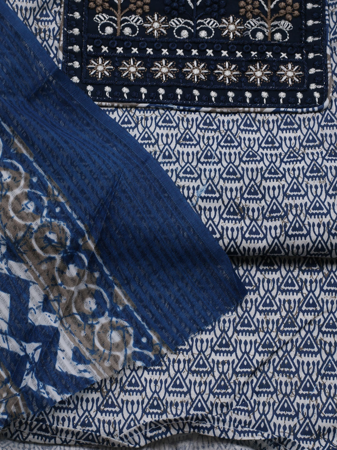 Printed Cotton Blend Unstitched Suit With Dupatta