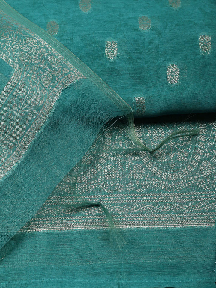 Embroidered Chanderi Unstitched Suit With Pant &amp; Dupatta
