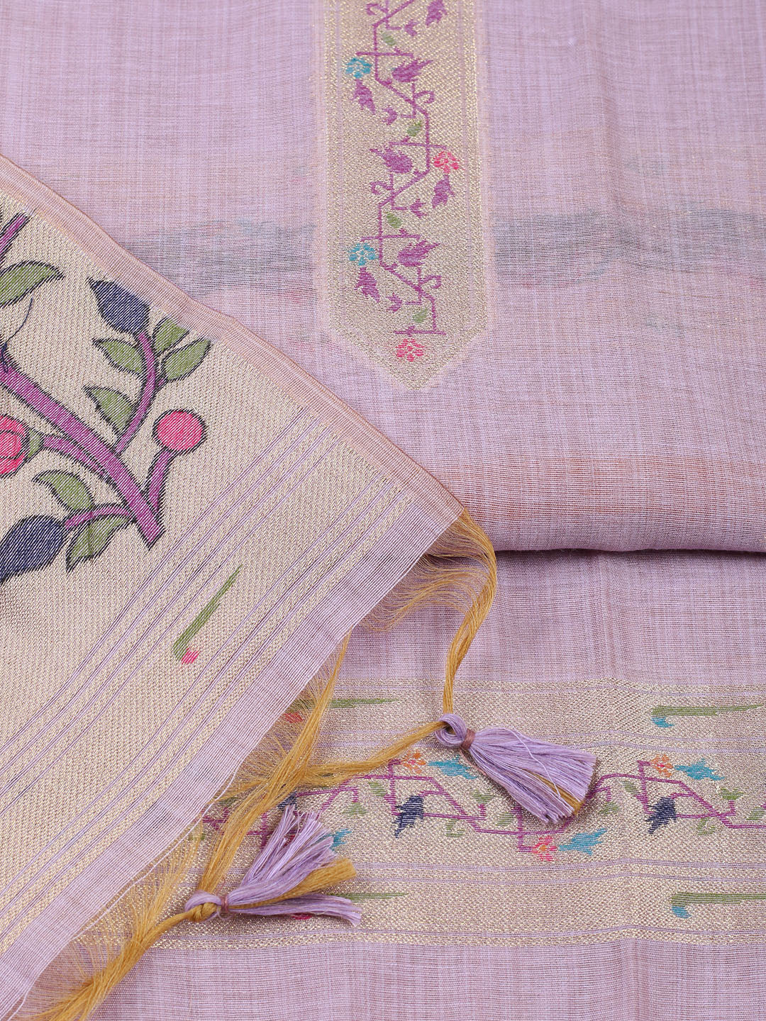 Embroidered Chanderi Unstitched Suit With Pant &amp; Dupatta