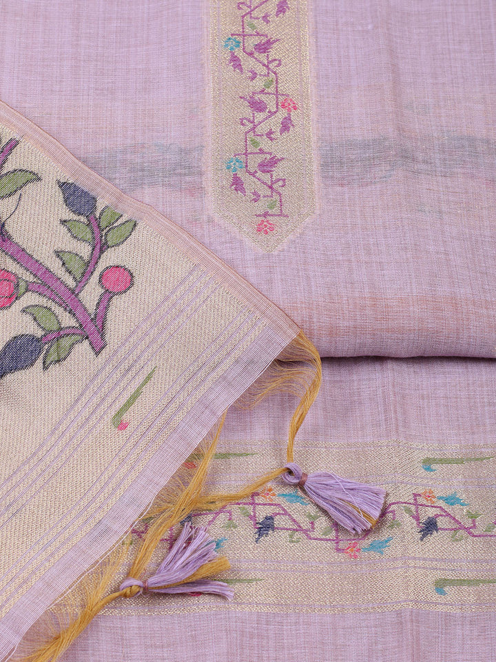 Embroidered Chanderi Unstitched Suit With Pant &amp; Dupatta