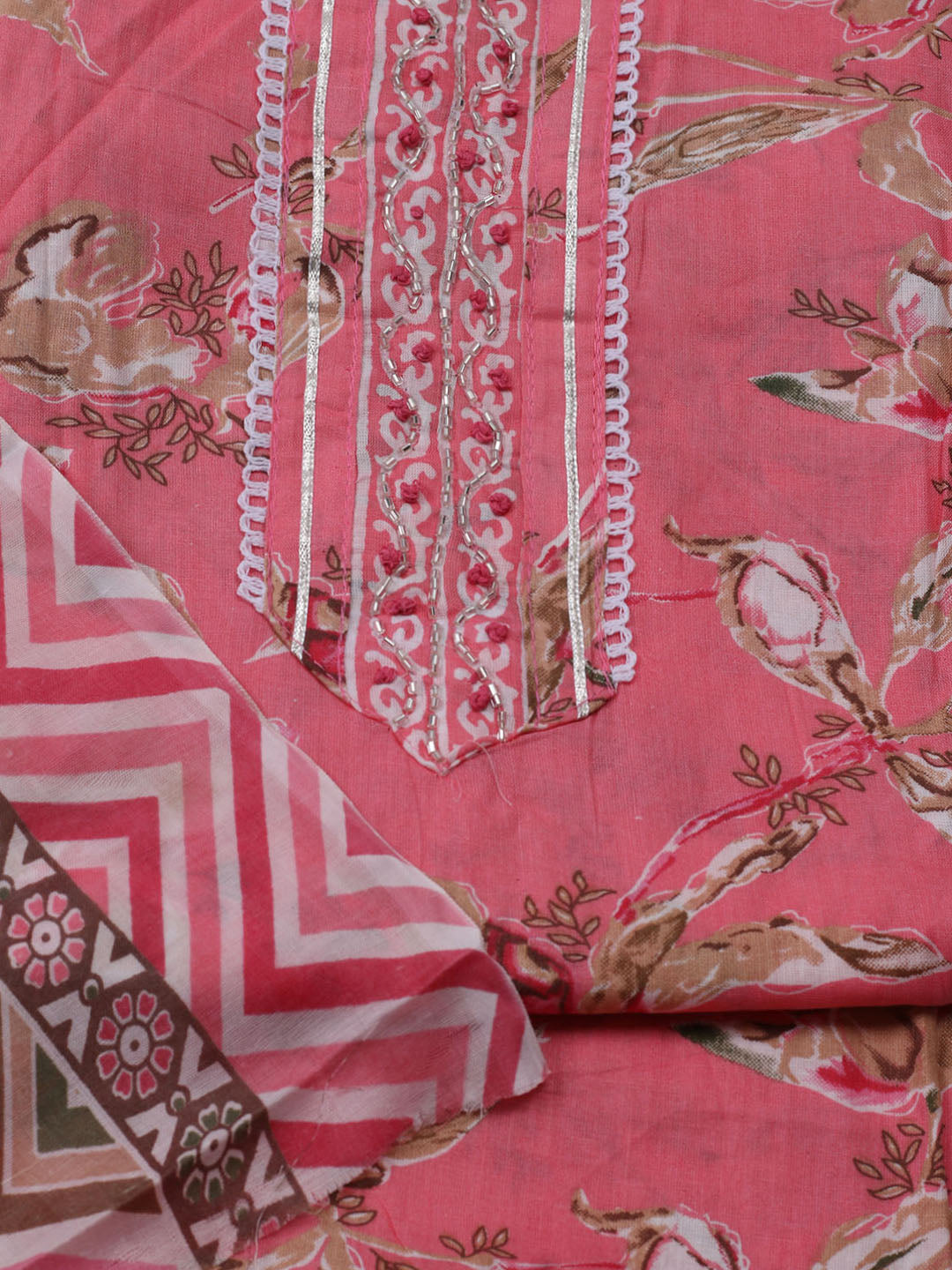Neck Embroidered Cotton Blend Unstitched Suit With Dupatta