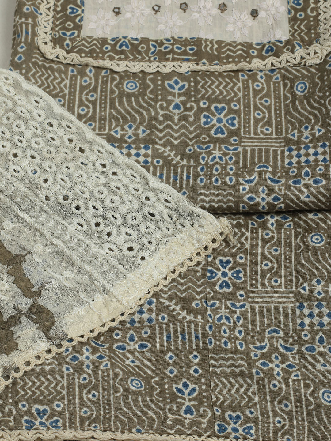 Printed Cotton Unstitched Suits Printed Suit With Pant &amp; Dupatta