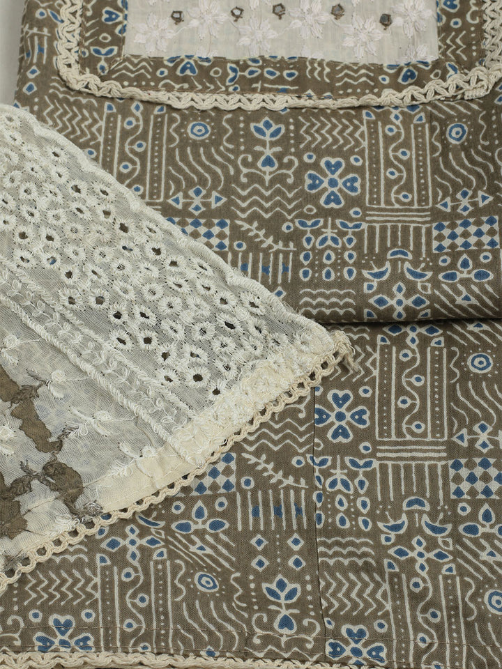 Printed Cotton Unstitched Suits Printed Suit With Pant &amp; Dupatta