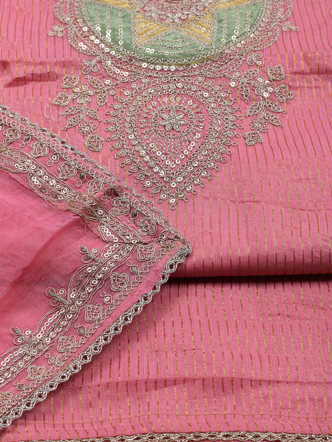 Neck Embroidered Chanderi Unstitched Suit With Dupatta