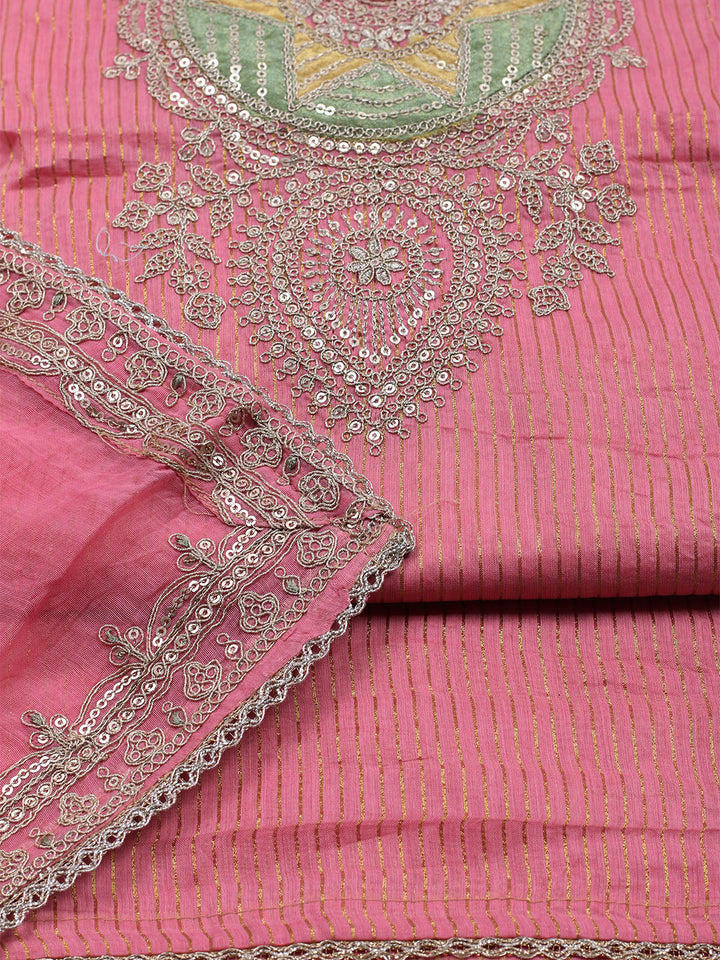 Neck Embroidered Chanderi Unstitched Suit With Dupatta