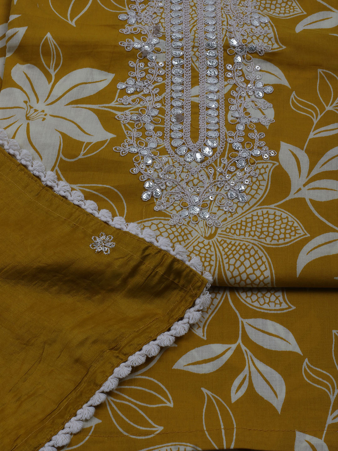 Neck Embroidered Cotton Blend Unstitched Suit With Dupatta