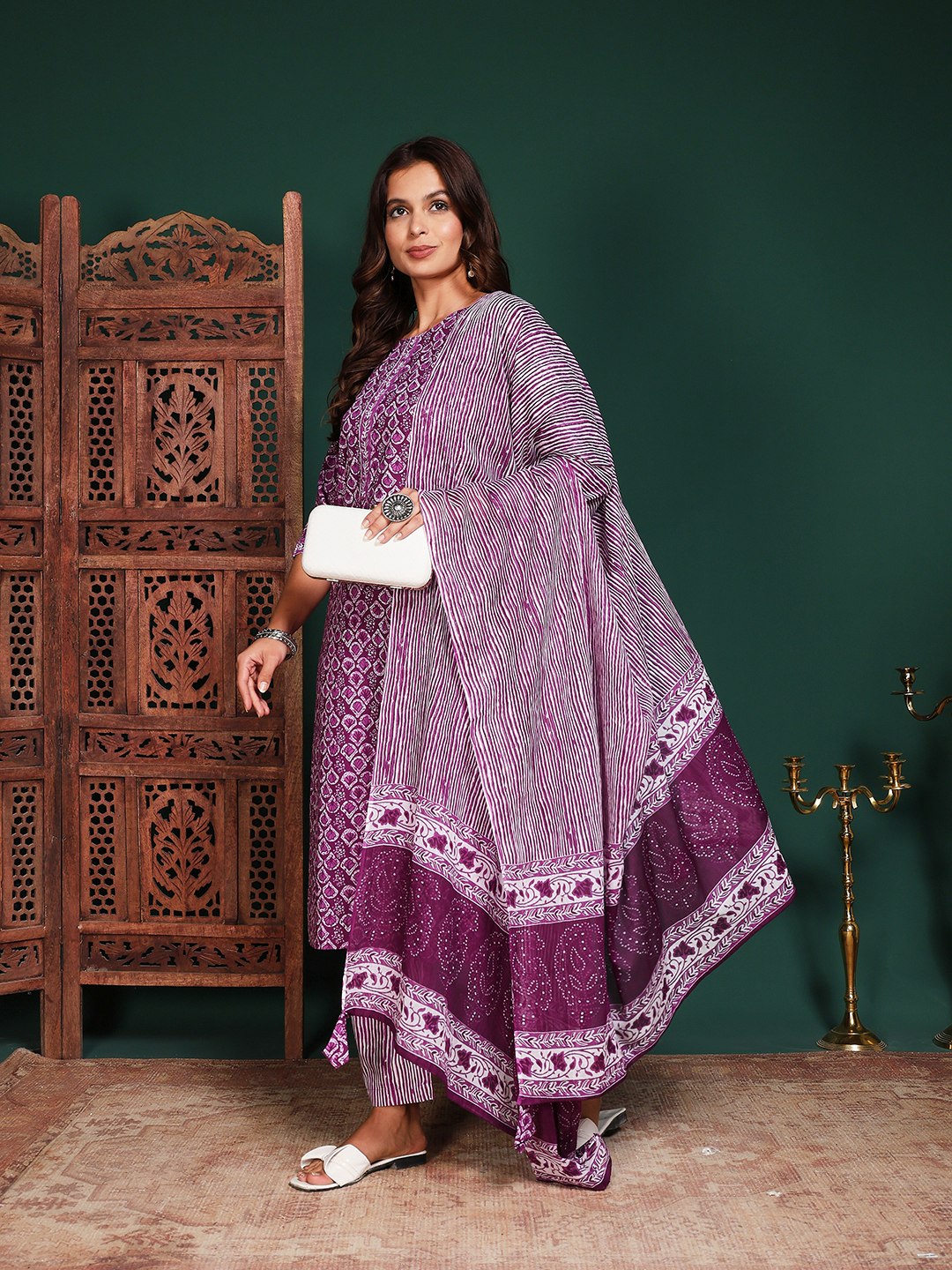 Printed Cotton Blend Kurta With Pant &amp; Dupatta