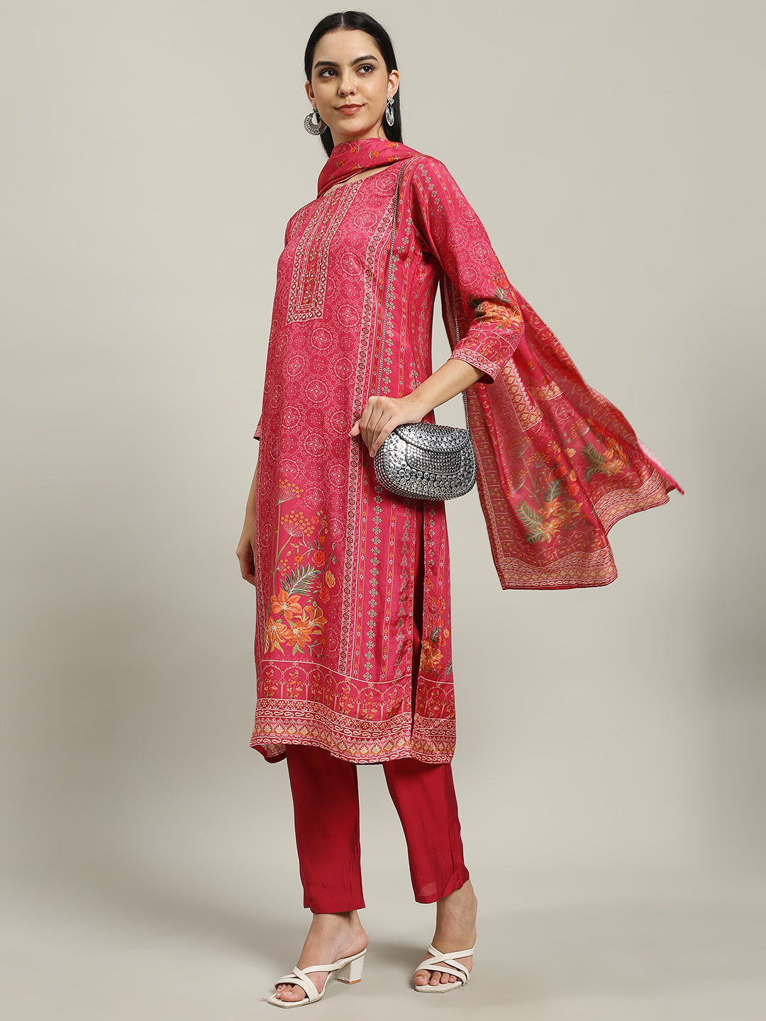 Printed Muslin Kurta With Pants & Dupatta