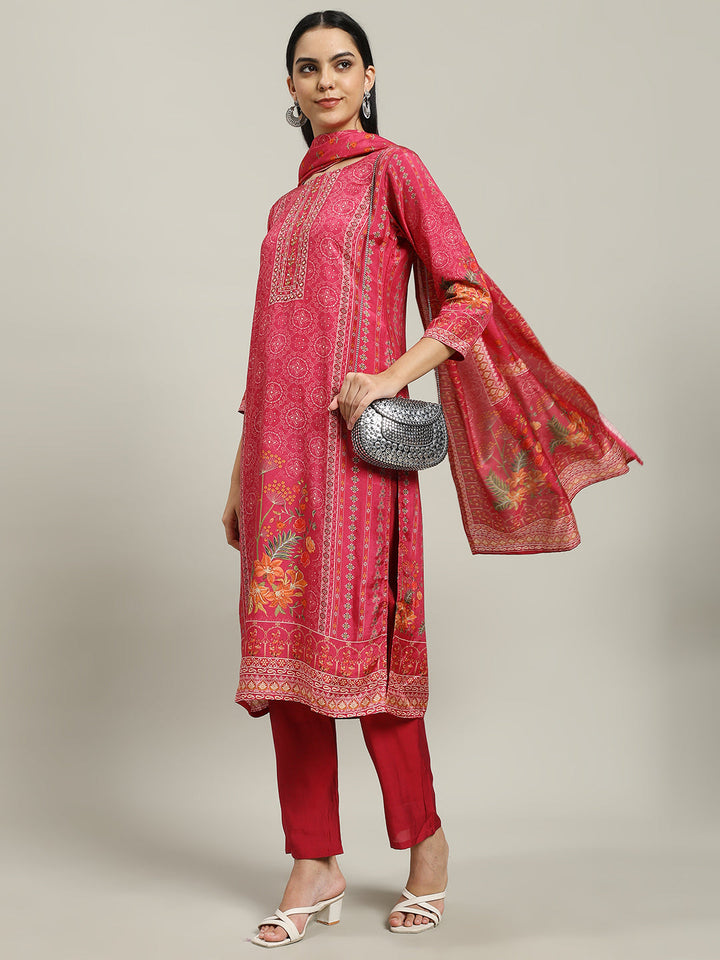 Printed Muslin Kurta With Pants &amp; Dupatta