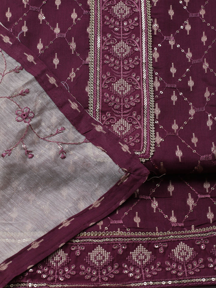 Neck Embroidered Cotton Blend Unstitched Suit With Dupatta