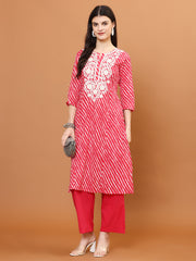 Resham Work Cotton Blend Kurti With Pants