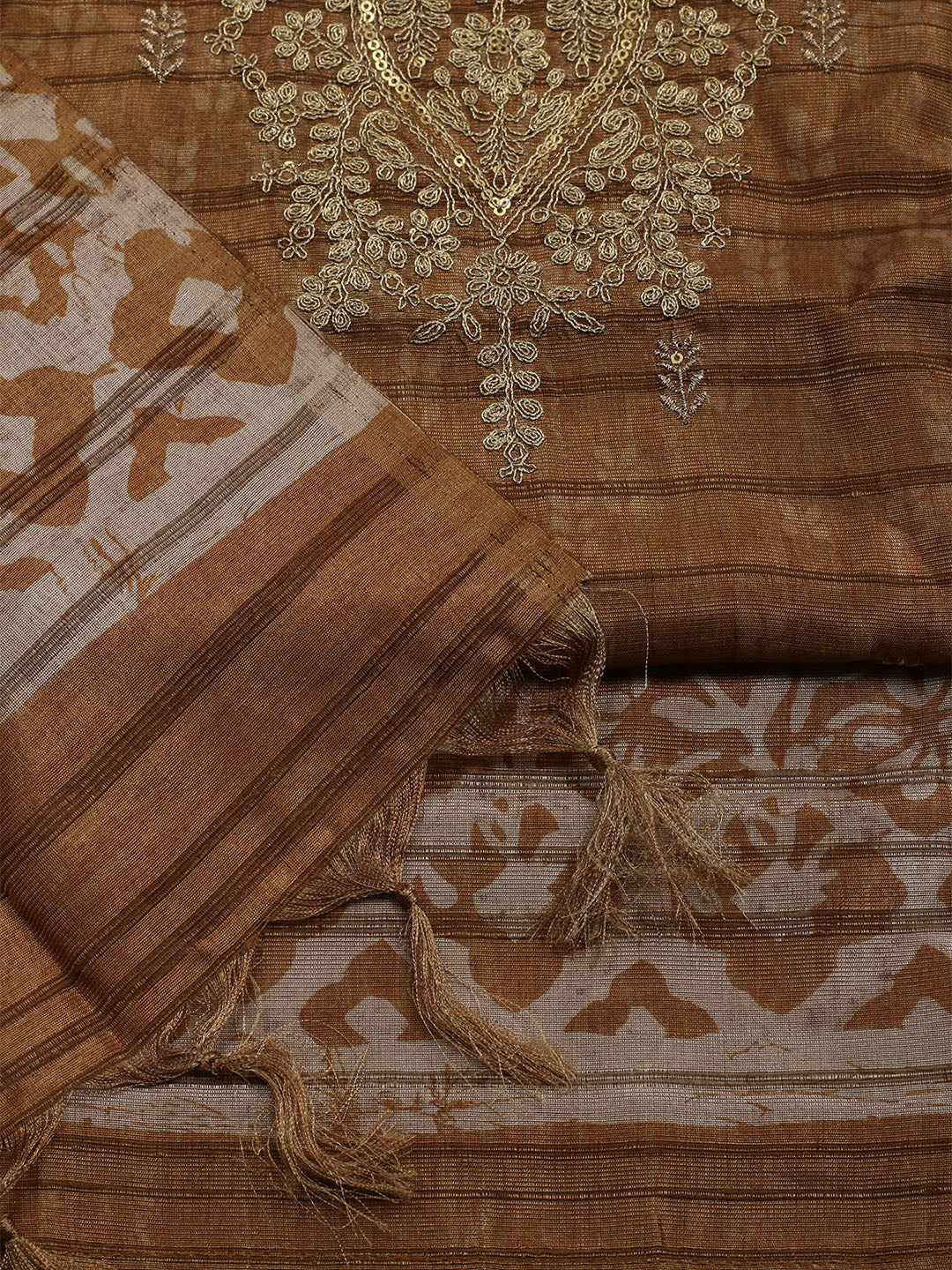 Neck Embroidered Chanderi Unstitched Suit With Dupatta