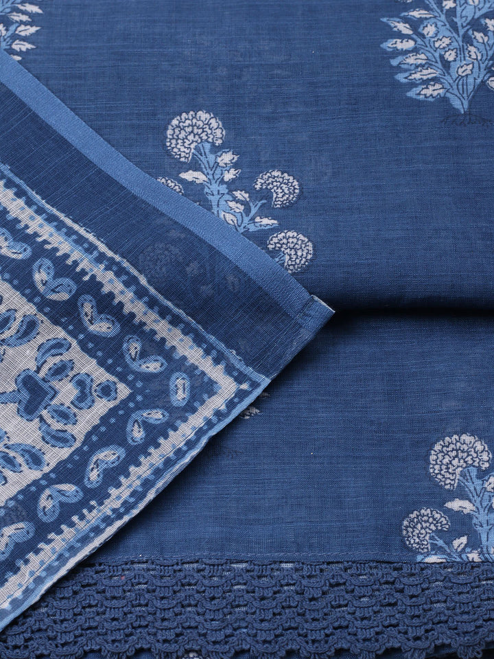 Printed Cotton Blend Unstitched Suit With Pant &amp; Dupatta