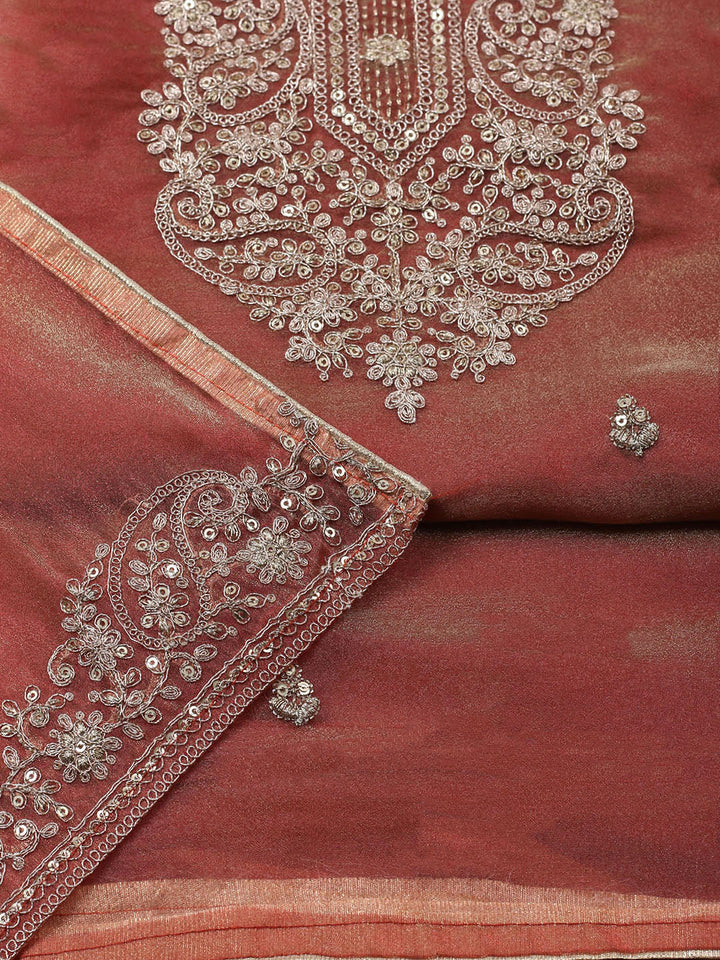 Embroidered Tissue Unstitched Suit With Pant &amp; Dupatta