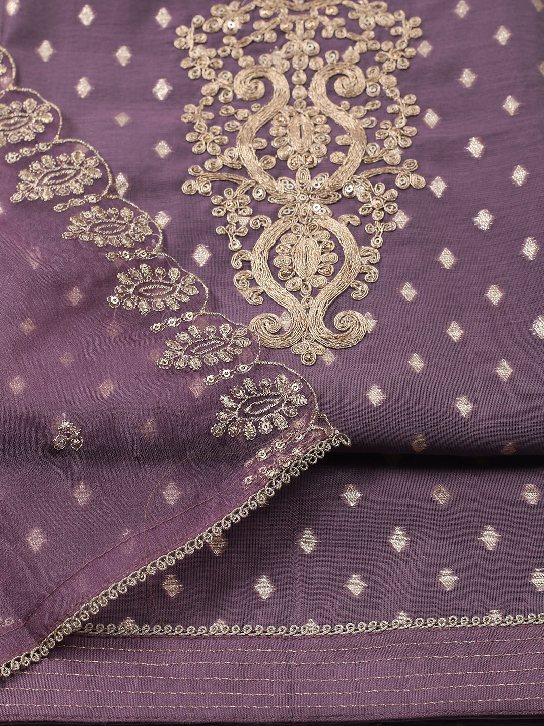 Neck Embroidered Chanderi Unstitched Suit With Dupatta