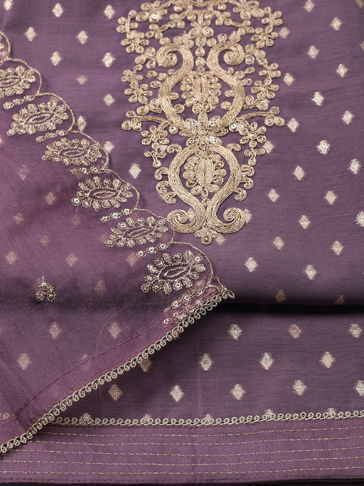 Neck Embroidered Chanderi Unstitched Suit With Dupatta