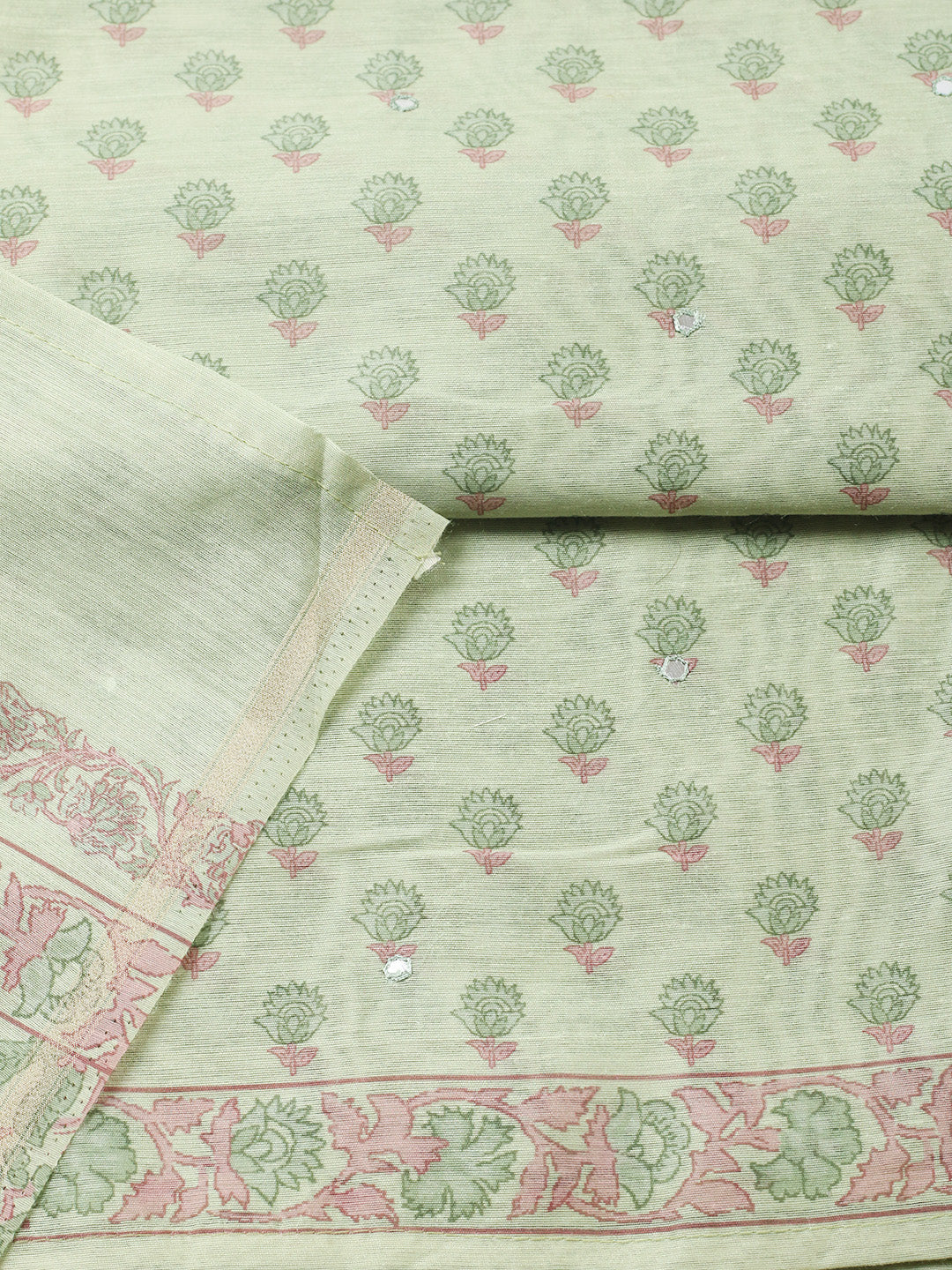 Printed Chanderi Unstitched Suit With Pant &amp; Dupatta
