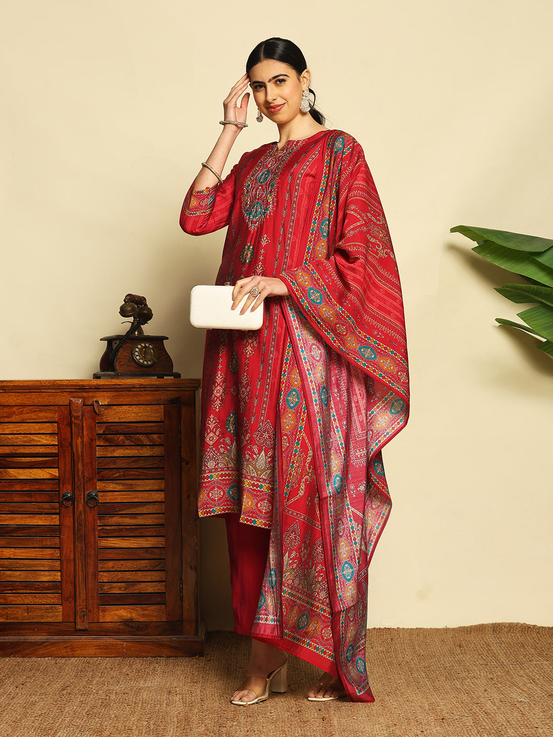 Printed Cotton Suit With Pant &amp; Dupatta