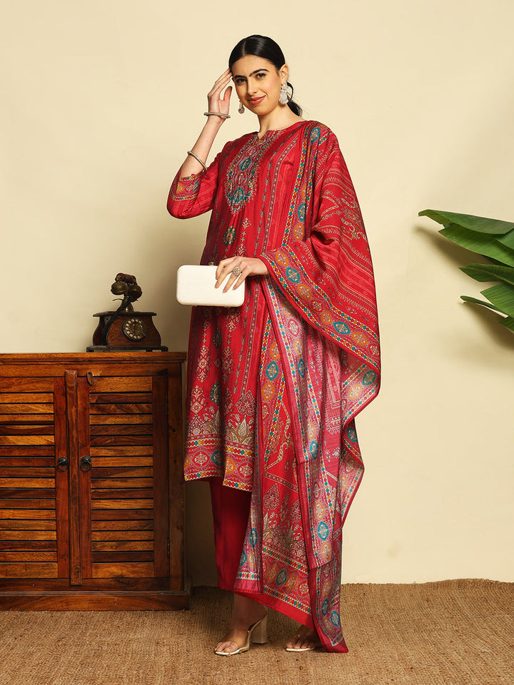 Printed Cotton Suit With Pant &amp; Dupatta